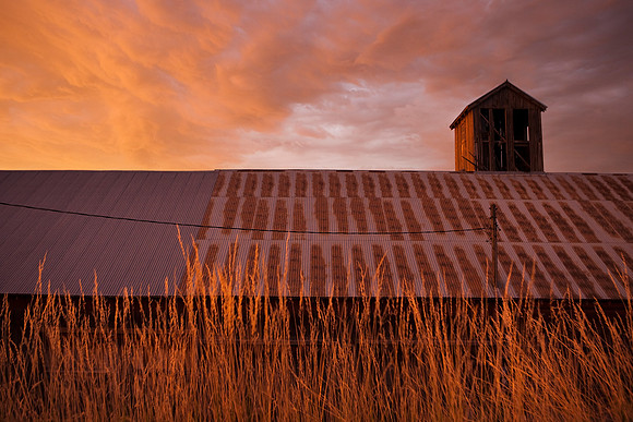 Sunset over warehouse